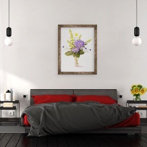 Tablou inramat - Christopher Ryland - Hortensie Albastra cu Loosestrife Galben, 60 x 80 cm - Img 3