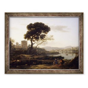 Tablou inramat - Claude Lorrain - Peisaj langa Roma cu vedere la Ponte Molle, 60 x 80 cm