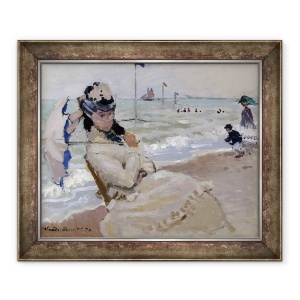 Tablou inramat - Claude Monet - Camille pe plaja din Trouville, 70 x 85 cm