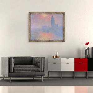 Tablou inramat - Claude Monet - Casele Parlamentului, Londra, cu soarele de rupere prin ceata, 50 x 60 cm - Img 2