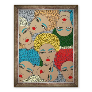 Tablou inramat - Daisy de Villeneuve - Fete cu Par Multi Colorat, 70 x 90 cm