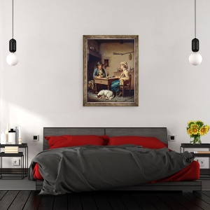 Tablou inramat - Edouard Amable Onslow - Interiorul unei cabane taranesti, 60 x 80 cm - Img 3