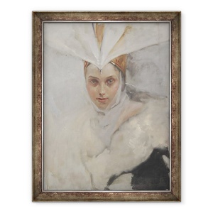 Tablou inramat - Edwin Austin Abbey - Femeie cu frizura osprey si guler de blana alba, 70 x 90 cm