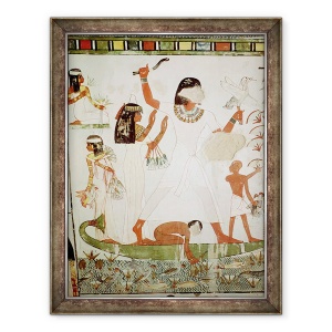 Tablou inramat - Egyptian 18th Dynasty - Pescuit si pasari in mlastini, detalii de la Capela Mormantului din Menna, 70 x 90 cm