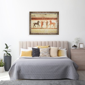 Tablou inramat - Etruscan - Caii si calaretii care tin fraiele, de la mormantul baronului, 70 x 90 cm - Img 3