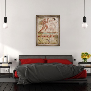 Tablou inramat - Etruscan - Doi dansatori si delfini sarind prin valuri, friza din mormantul leoaicelor in necropola, 60 x 80 cm - Img 3