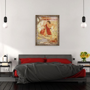 Tablou inramat - Etruscan - Muzician cantand titera, din Mormantul Leoparzilor, 60 x 80 cm - Img 3