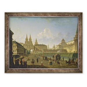 Tablou inramat - Fedor Yakovlevich Alekseev - Vedere a portilor Voskresensky si Nikolsky si Podul Neglinny de pe strada Tverskay din Moscova, 60 x 80 cm