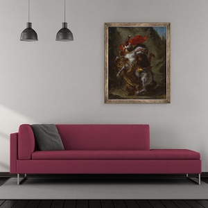 Tablou inramat - Ferdinand Victor Eugene Delacroix - Calaret arab atacat de un leu, 50 x 60 cm - Img 2