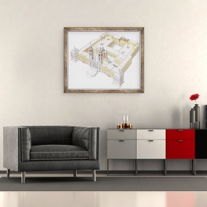 Tablou inramat - Fernando Aznar Cenamor - Palatul National Mafra. Lisboa, 70 x 85 cm - Img 2