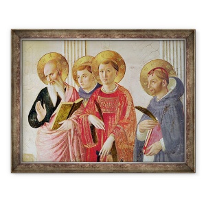 Tablou inramat - Fra Angelico - Madonna din umbra, detaliu al sfintilor Ioan Evanghelistul, Thomas Aquinas, Lawrence si Petru Mucenic, 70 x 90 cm