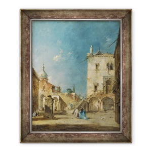 Tablou inramat - Francesco Guardi - Vedere imaginara a unei piete venetiene sau Campo, 50 x 60 cm