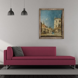 Tablou inramat - Francesco Guardi - Vedere imaginara a unei piete venetiene sau Campo, 50 x 60 cm - Img 2