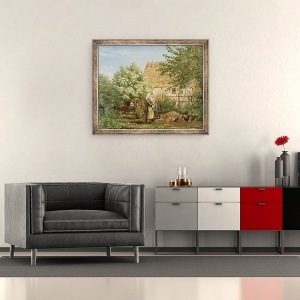 Tablou inramat - Frederick Christian Lund - Hranirea puilor, 50 x 60 cm - Img 2