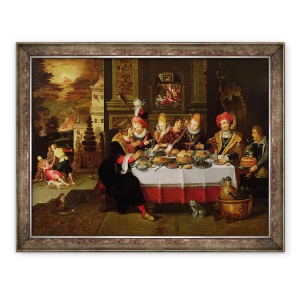 Tablou inramat - Gaspar van den Hoecke - Lazar si masa omului bogat din Luca al XVI-lea, 70 x 90 cm