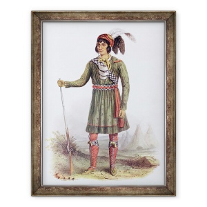 Tablou inramat - George Catlin - Osceola sau Rising Sun, un lider seminol, 1838, ilustratie din Triburile indiene din America de Nord, Vol.2, de Thomas L. McKenney si James Hall, 60 x 80 cm