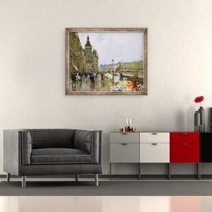 Tablou inramat - Georges Stein - Vanzatorii de flori prin Sena, 50 x 60 cm - Img 2