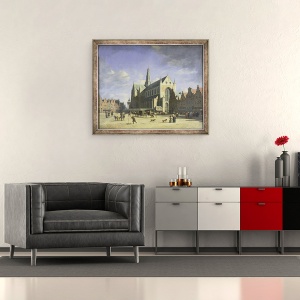 Tablou inramat - Gerrit Adriaensz Berckheyde - Groote Markt Big Market Haarlem, 50 x 60 cm - Img 2