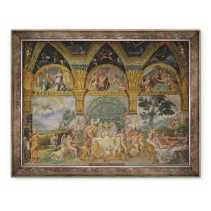 Tablou inramat - Giulio Romano - Banchetul nobil care sarbatoreste casatoria lui Cupidon si Psyche de la Sala di Amore e Psiche, 70 x 90 cm
