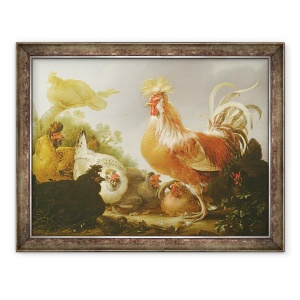 Tablou inramat - Gysbert Hondecoeter - Cockerel si gaini intr-un peisaj, 60 x 80 cm