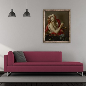 Tablou inramat - Hendrick Ter Brugghen - Bacchante cu o maimuta, 50 x 60 cm - Img 2