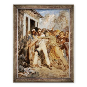 Tablou inramat - Henry Scheffer - Studiu pentru o scena de lupta, Un om fiind arestat, 70 x 90 cm