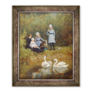 Tablou inramat - Heywood Hardy - Privind lebedele, 50 x 60 cm