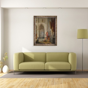 Tablou inramat - Hippolyte Joseph Cuvelier - Interiorul Catedralei Sf., 70 x 90 cm - Img 2
