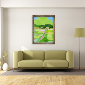 Tablou inramat - Hiroyuki Izutsu - Mare munte verde si camp de orez, 60 x 80 cm - Img 2