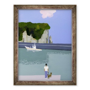 Tablou inramat - Hiroyuki Izutsu - Nori roz si barci de pescuit., 70 x 90 cm