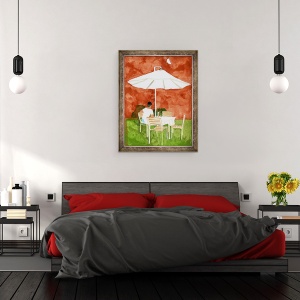 Tablou inramat - Hiroyuki Izutsu - Un tip care se uita la luna si bea bere、, 60 x 80 cm - Img 3