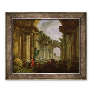 Tablou inramat - Hubert Robert - Vedere imaginara a Marii Galerii a Luvru in ruine, 70 x 85 cm