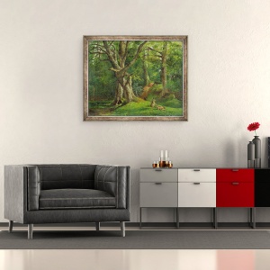 Tablou inramat - Hubert von Herkomer - Woodland Scena cu iepuri, 50 x 60 cm - Img 2