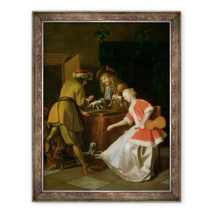 Tablou inramat - Jacob Ochtervelt - Jucatori tric-trac cu o doamna si cainele ei, 70 x 90 cm