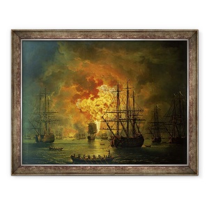Tablou inramat - Jacob-Philippe Hackert - Distrugerea flotei turcesti la Golful Chesma, 60 x 80 cm