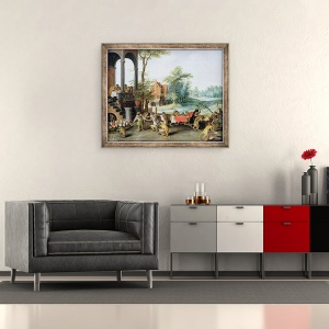 Tablou inramat - Jan Brueghel the Younger - O satira a nebuniei lalelelor Mania, 70 x 85 cm - Img 2