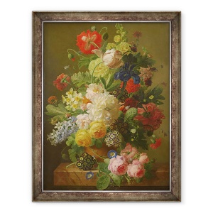 Tablou inramat - Jan Frans van Dael - Flori intr-o vaza pe o masa de consola de marmura, 70 x 90 cm