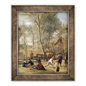 Tablou inramat - Jan Havicksz. Steen - Jucatori Skittle in afara unui han, 70 x 85 cm