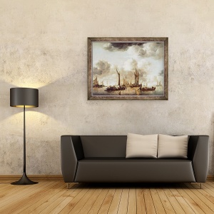 Tablou inramat - Jan van de Capelle - Un iaht olandez de ardere un salut ca o barja trage departe, 70 x 90 cm - Img 2