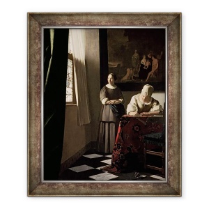 Tablou inramat - Jan Vermeer - Doamna a scris o scrisoare cu servitoarea ei, 70 x 85 cm