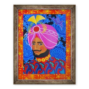 Tablou inramat - Jane Tattersfield - Maharaja cu turban roz, 2012, 70 x 90 cm