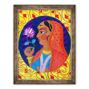 Tablou inramat - Jane Tattersfield - Maharani cu flori albe si roz, 2011, 70 x 90 cm