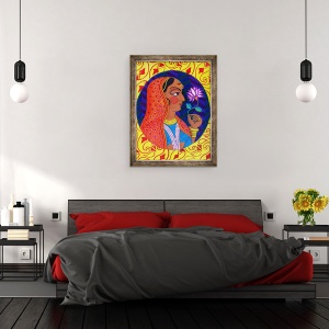 Tablou inramat - Jane Tattersfield - Maharani cu flori albe si roz, 2011, 70 x 90 cm - Img 3