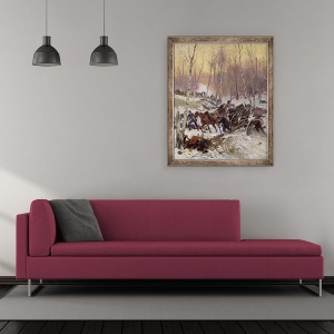Tablou inramat - Jean-Baptiste Edouard Detaille - Artilerie lupta intr-o padure in timpul asediului de la Paris, 70 x 85 cm - Img 2