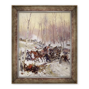 Tablou inramat - Jean-Baptiste Edouard Detaille - Artilerie lupta intr-o padure in timpul asediului de la Paris, 50 x 60 cm