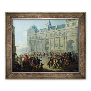 Tablou inramat - Jean-Baptiste Lallemand - Asasinarea lui Jacques de Flesselles pe treptele Primariei 14 iulie, 50 x 60 cm
