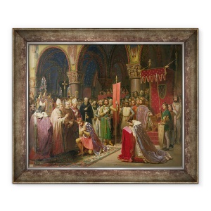 Tablou inramat - Jean Baptiste Mauzaisse - Ludovic al VII-lea c.1120-1180 Tanarul, regele Frantei Luand steagul din St. Denis in 1147, 50 x 60 cm