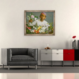 Tablou inramat - Jean Frederic Bazille - Tanara femeie cu bujori, 50 x 60 cm - Img 2
