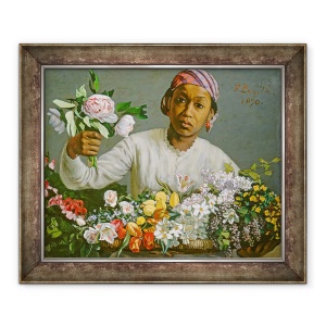 Tablou inramat - Jean Frederic Bazille - Tanara femeie cu bujori, 70 x 85 cm