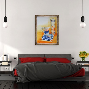 Tablou inramat - Joan Thewsey - Castron chinezesc si tigla,1999, 70 x 90 cm - Img 3